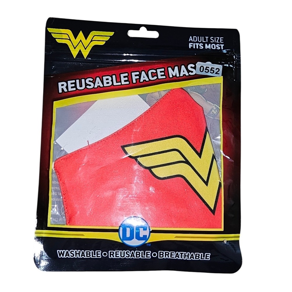 DC Comics Wonder Woman Reusable Face Mask Red Gold Logo Washable Adult Size #552